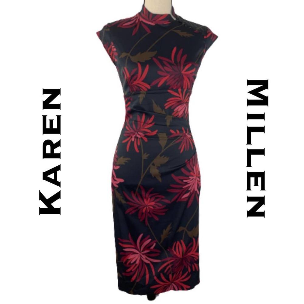 Karen Millen Black Floral Oriental Dress Size 6